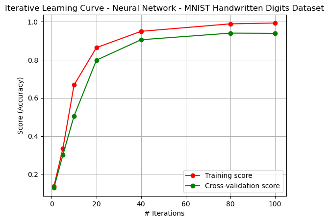 Iterative Learning Curve - Artificial Neural Network - Digits Dataset