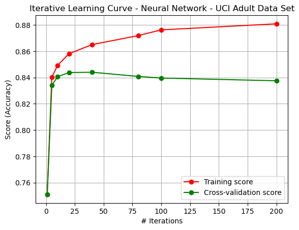 Iterative Learning Curve - Artificial Neural Network - Adult Dataset